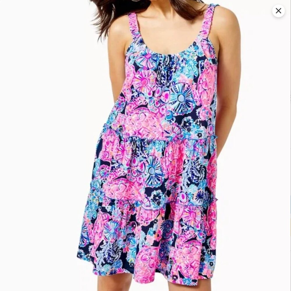 Lilly Pulitzer Pink and Blue Floral Dress small NWOT!